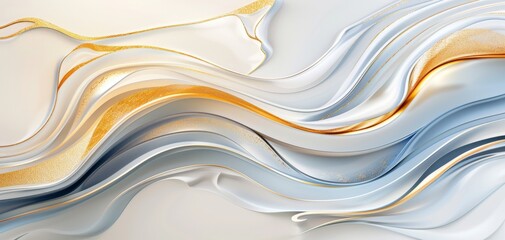 Poster - abstract background showcases blue and gold liquid waves in a fluid art style, with high resolution and a color palette of dark navy, light gray, dark white, and deep amber