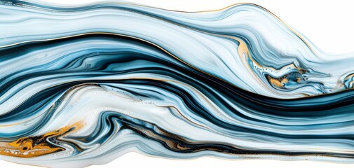 Poster - Featuring a fluid art style with blue and gold liquid waves, this high-resolution abstract background includes dark navy, light gray, dark white, and deep amber colors, perfect for artistic designs.