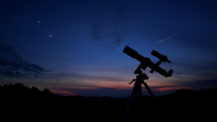 Wall Mural - astronomy telescope for observing moon, planets, stars and other celestial objects of the universe.