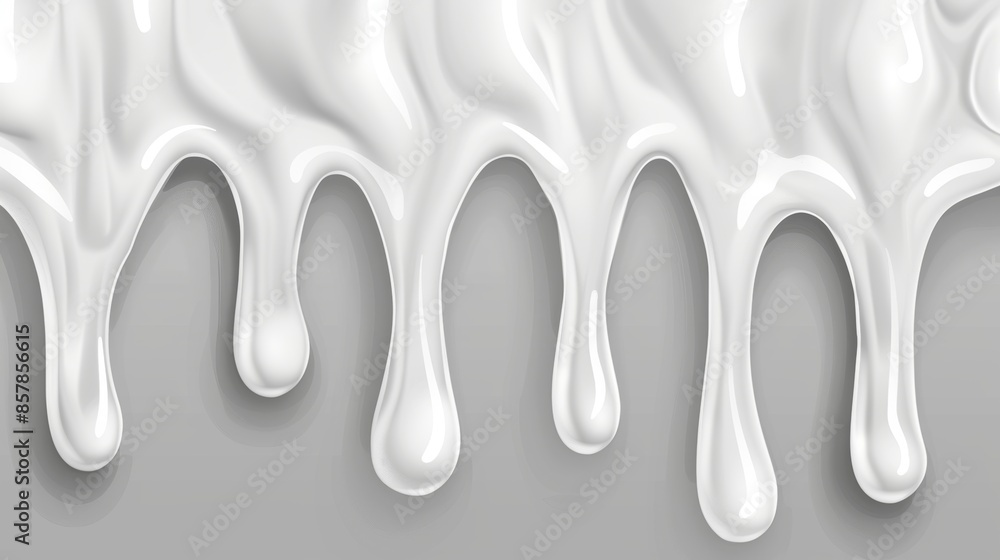 The dripping of yoghurt or white paint on a transparent background ...