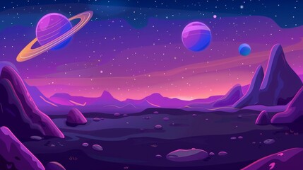 Wall Mural - modern illustration of a cosmic background with comets, neon stars, nebulas, comet stones flying in 