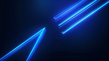 Wall Mural - A realistic 3D modern illustration of a black background with neon blue glow abstract arrows. Technology bright laser geometric shape backdrop with luminous digital lines.