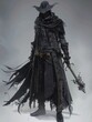 © Aliaksandr Siamko - A dark, gothic character with a black cape and hat is holding a sword