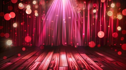 Poster - Stage set with a red curtain and lighting, creating a vibrant, theatrical atmosphere.