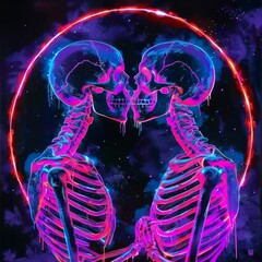 Two skeletons are kissing in a circle