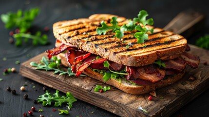 Wall Mural - Grilled Bacon Sandwich on Wooden Cutting Board