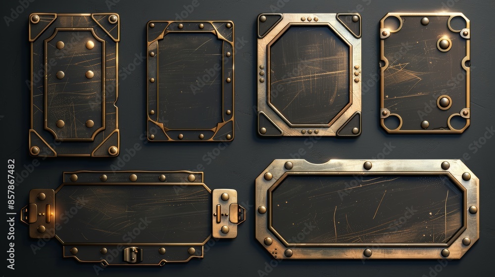 Steel or silver plates with rivets and frames. Realistic stainless ...
