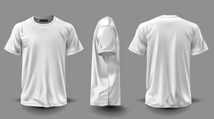 Mock-up of a white tshirt style. Front sports t-shirt modern. Blank male short template. One-piece cotton undershirt. Fabric clean and empty active outfit.