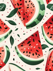 Aufkleber - Close-up photo of sliced watermelon with visible seeds and green rinds on a white background. Generative AI
