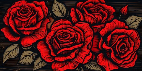 Wall Mural - Classic woodcut roses design ideal for Valentines Day or romantic occasions. Concept Valentine's Day, Romantic Occasions, Roses Design, Classic Woodcut Style