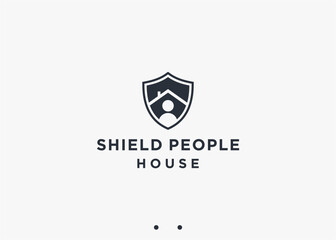 Sticker - shield with people logo design vector silhouette illustration