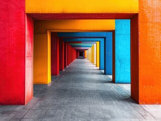 Wall Mural - Colorful Architectural Tunnel Leading to the Light,  A Vibrant Perspective of Modern Design