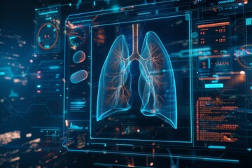 Wall Mural - Concept of digital healthcare, research, and medical technology with X-ray images of the human lung.