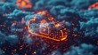 © VIK - A cyber security lock is illustrated on a blue digital network line - depicting a cloud computing system