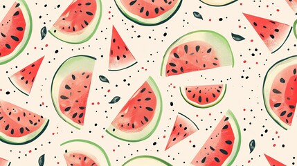 Aufkleber - A vibrant pattern featuring watercolor watermelon slices and seeds on a light background. The pattern is perfect for summer-themed projects and designs. Generative AI