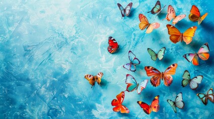 Sticker - A painting of many butterflies on a blue background