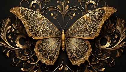 Wall Mural - Golden Elegance: The Black-Patterned Butterfly