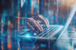 © Anna - Hands Typing on Laptop Keyboard with Futuristic Digital Overlay Technology Innovation and Online Connectivity.