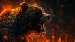 © LuvTK - A digital illustration of an intimidating bear roaring, representing a bearish market trend with glowing, downward-pointing stock charts in the background.