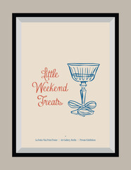 Wall Mural - Minimal hand drawn vector cocktail illustration with aesthetic quote in a poster frame. Matisse style illustrations.	