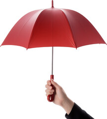 hand holding red umbrella isolated on white or transparent background,transparency 