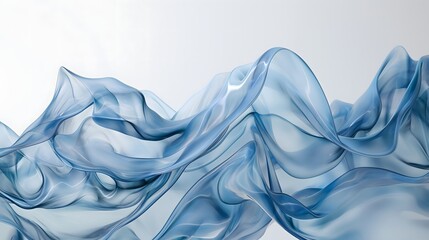 Wall Mural - 3. Design a sophisticated abstract composition with organic blue glassy waves, resembling fluid movements and transparent surfaces, set against a neutral white backdrop to emphasize clarity and