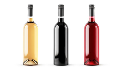 Set of red wine bottle and empty on white background cutout file. Mockup template for artwork graphic design