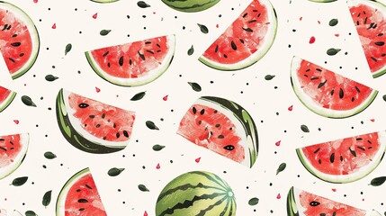 Leinwandbilder - A watercolor illustration featuring watermelon slices, seeds, and rind on a white background. Generative AI
