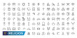 © Rubbble - Simple Set of Religion Line Icons. Contains such Icons as Prayer Room, Temples, Divine Book and more. Collection and pack of linear web and ui icons. Editable stroke. Vector illustration