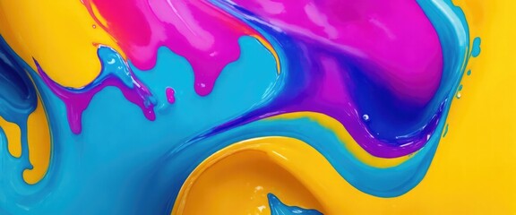 Wall Mural - Yellow and Magenta, Blue Colors Liquid Paints