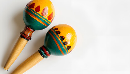 Colorful maracas on white background, top view. Musical instrument