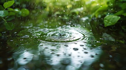 Poster - Rain is falling in a puddle in the garden