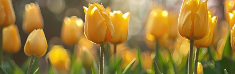 Wall Mural - Golden Yellow Tulips Blooming in Spring Sunlight