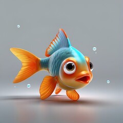 Wall Mural - Cartoon Goldfish standing isolated on white background