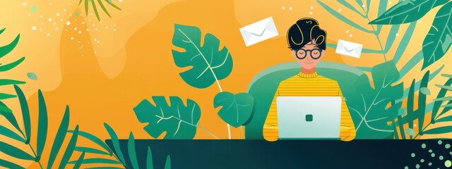 Email Marketing Success: A marketer checking an email marketing campaign with high open and click rates, symbolizing successful digital marketing.