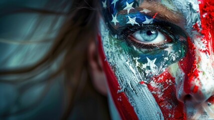 Patriotic Face Paint of American Flag. Generative ai