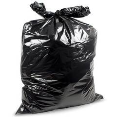 Black trash bag full of garbage isolated on white