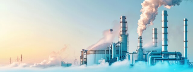 Wall Mural - Waste-to-Energy Plant: A facility converting waste into energy, with smoke stacks and turbines, showing the technology involved.