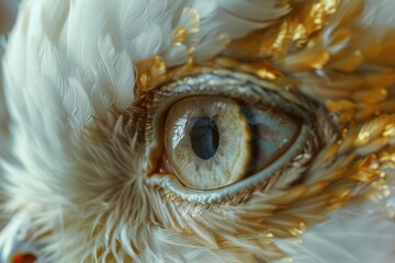 Wall Mural - Close-up view of a bird's eye with feathers, suitable for nature or wildlife photography