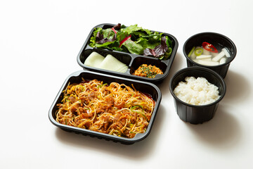 Sticker - Take-out lunch box, spicy stir-fried meat and side dishes