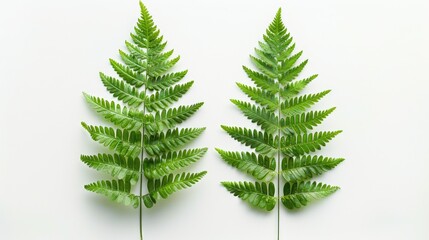Wall Mural - A pair of green leaves sit on a white surface, providing a pop of color