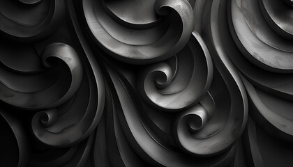 Abstract black wallpaper with swirling floral design, matte finish