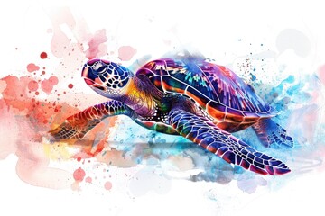 Sticker - A sea turtle swims through the open ocean waters