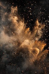 Poster - A dense dust cloud suspended in the air against a dark background, suitable for use in illustrations about pollution, environmental issues, or atmospheric phenomena