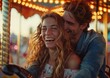 © atdigit - Happy Couple Enjoying a Romantic Evening on a Carousel Ride at Carnival