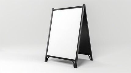 A blank white sandwich board street sign, standing vertically isolated on white background. Canvas mockup with copyspace for advertising or information display