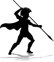 Wall Mural - A Spartan or Trojan ancient Greek hoplite warrior silhouette. Could also be a Roman gladiator.