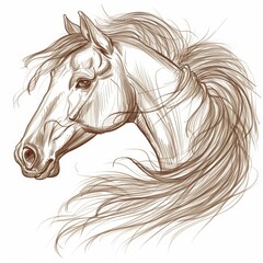 Naklejka na meble Noble horse with a proud profile and flowing mane, meticulously sketched on a white background. 