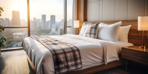 Wall Mural - Comfortable Hotel Rooms with Natural Light and High-Quality Mattresses. Concept Hotel Rooms, Natural Light, High-Quality Mattresses, Comfortable Spaces