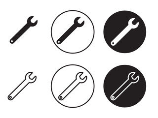 Wrench vector icon set. mechanic spanner vector icon, profession mechanical maintain tool sign in black filled and outlined style.